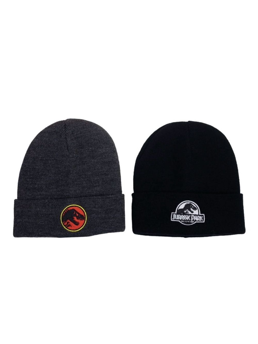 New, Jurassic Park Logo Beanie Hat Set of 2- Black & Gray